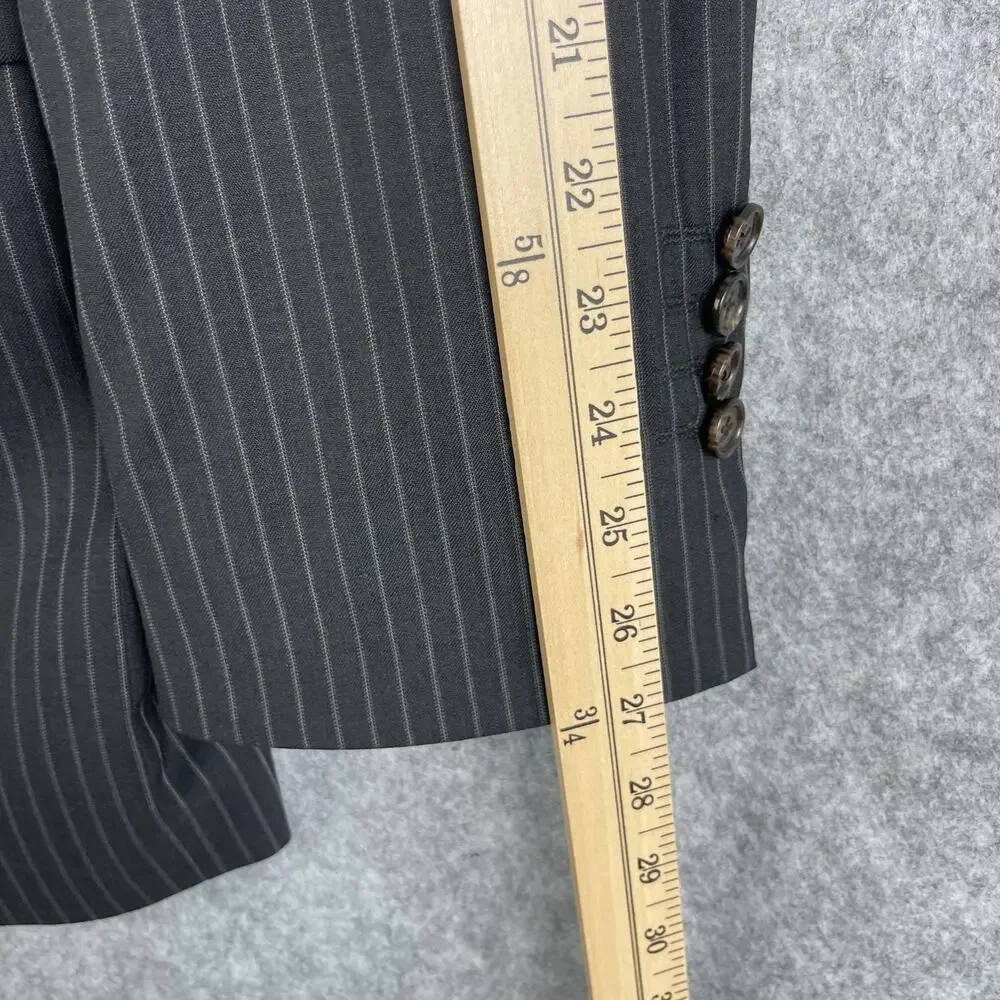 Ralph Lauren Blazer Sport Coat Mens 44L Dark‎ Gray Striped Double Breasted Peak